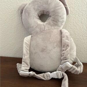 Plush Gray Baby Head Protection Pillow with Safety Straps